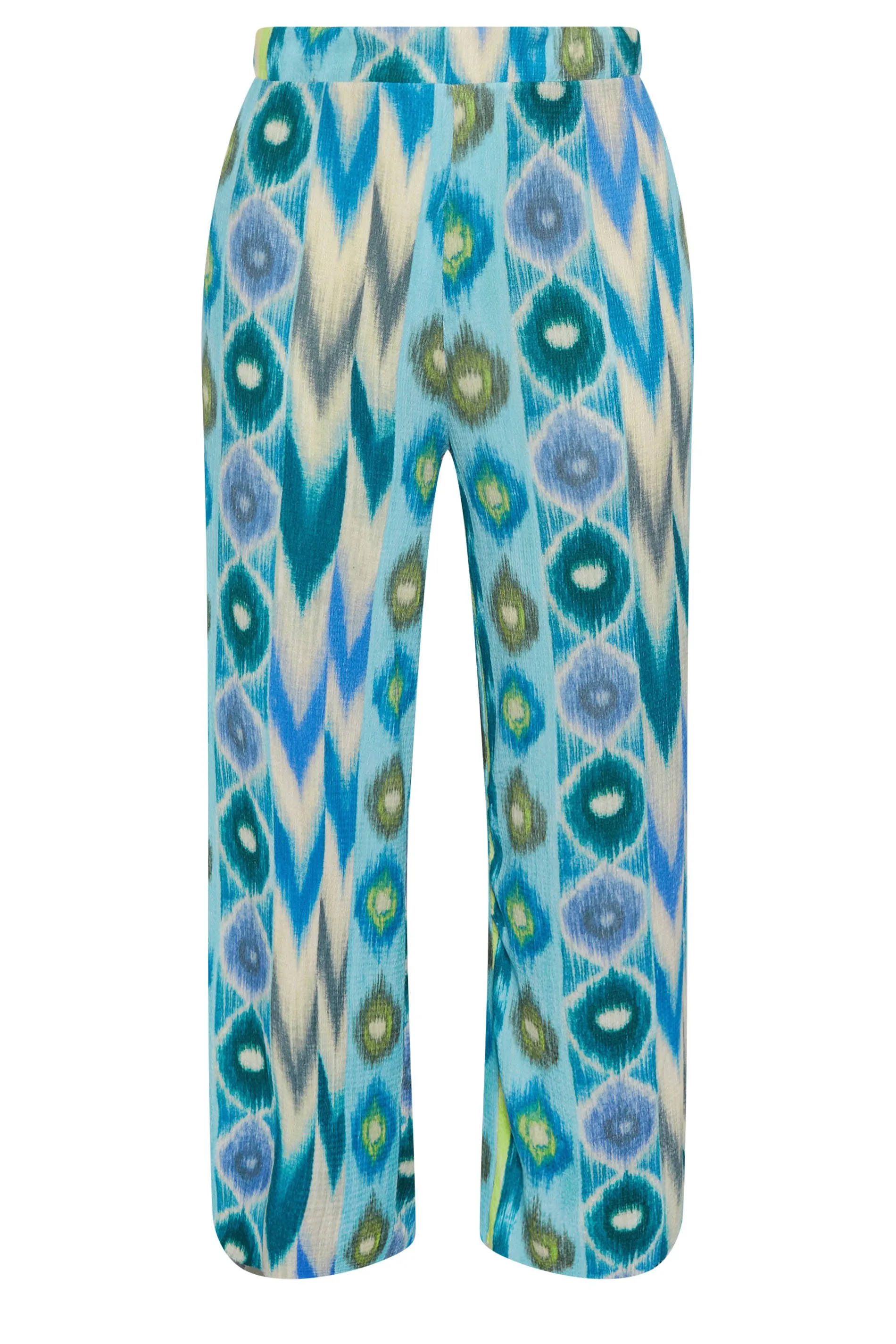 YOURS Curve Blue Abstract Print Textured Wide Leg Trousers