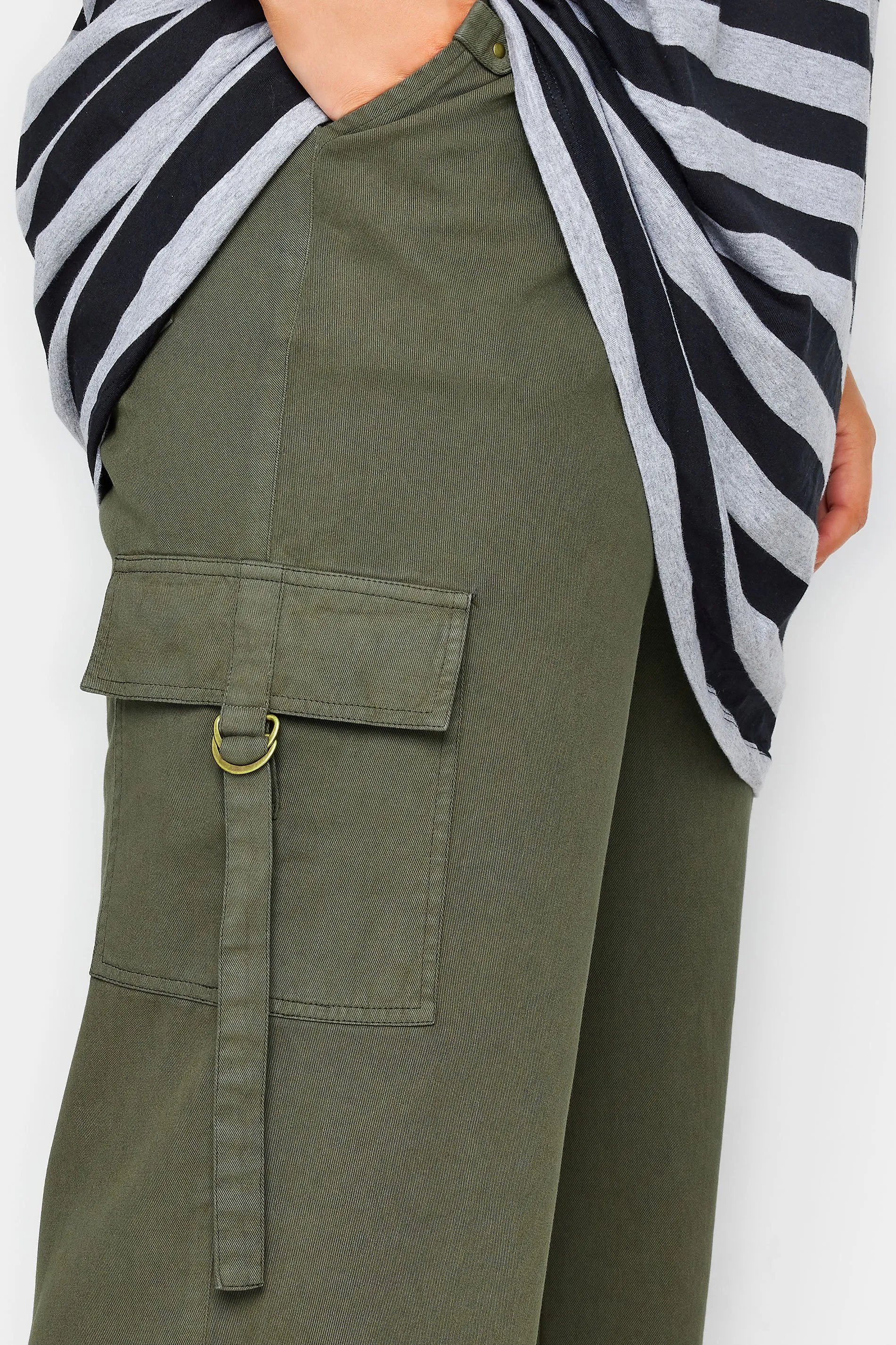 YOURS Curve Khaki Green Wide Leg Twill Cargo Trousers