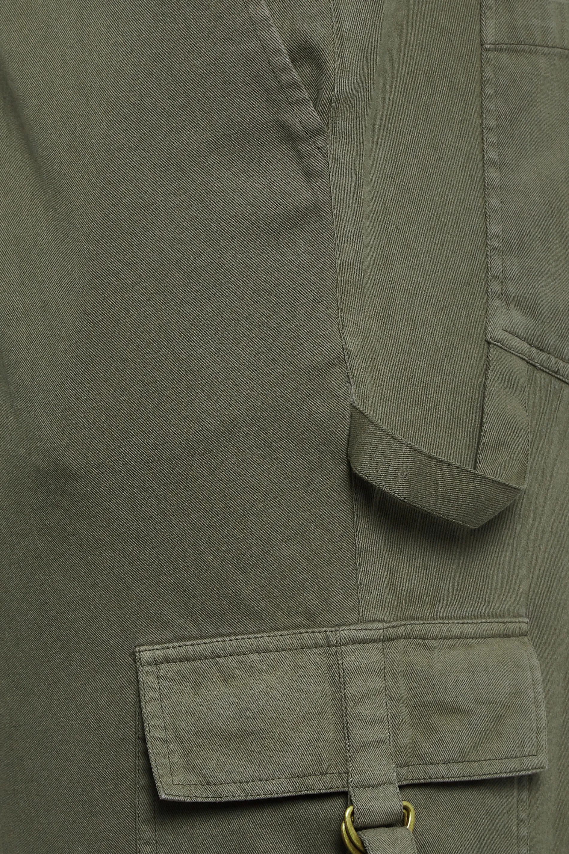 YOURS Curve Khaki Green Wide Leg Twill Cargo Trousers