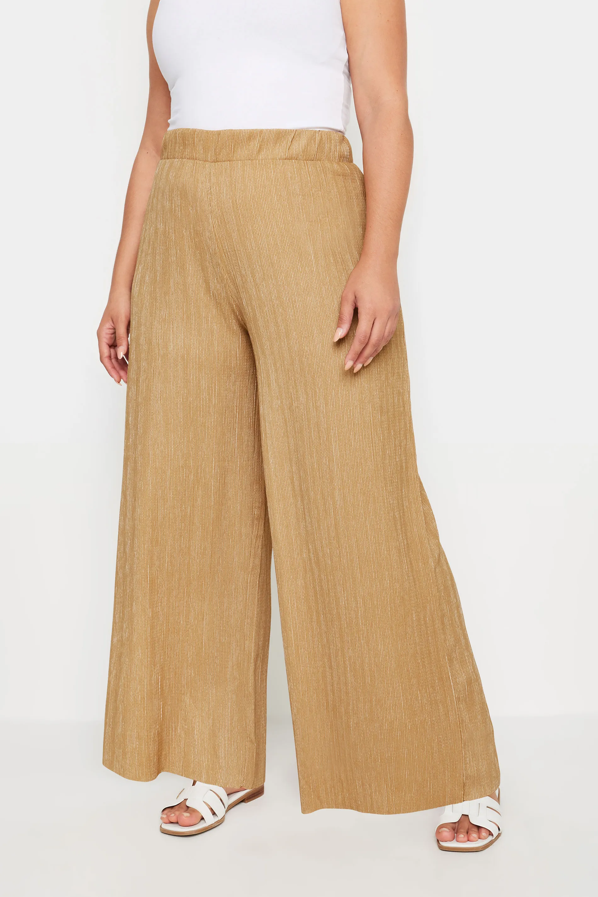 YOURS Curve Natural Brown Textured Wide Leg Trousers