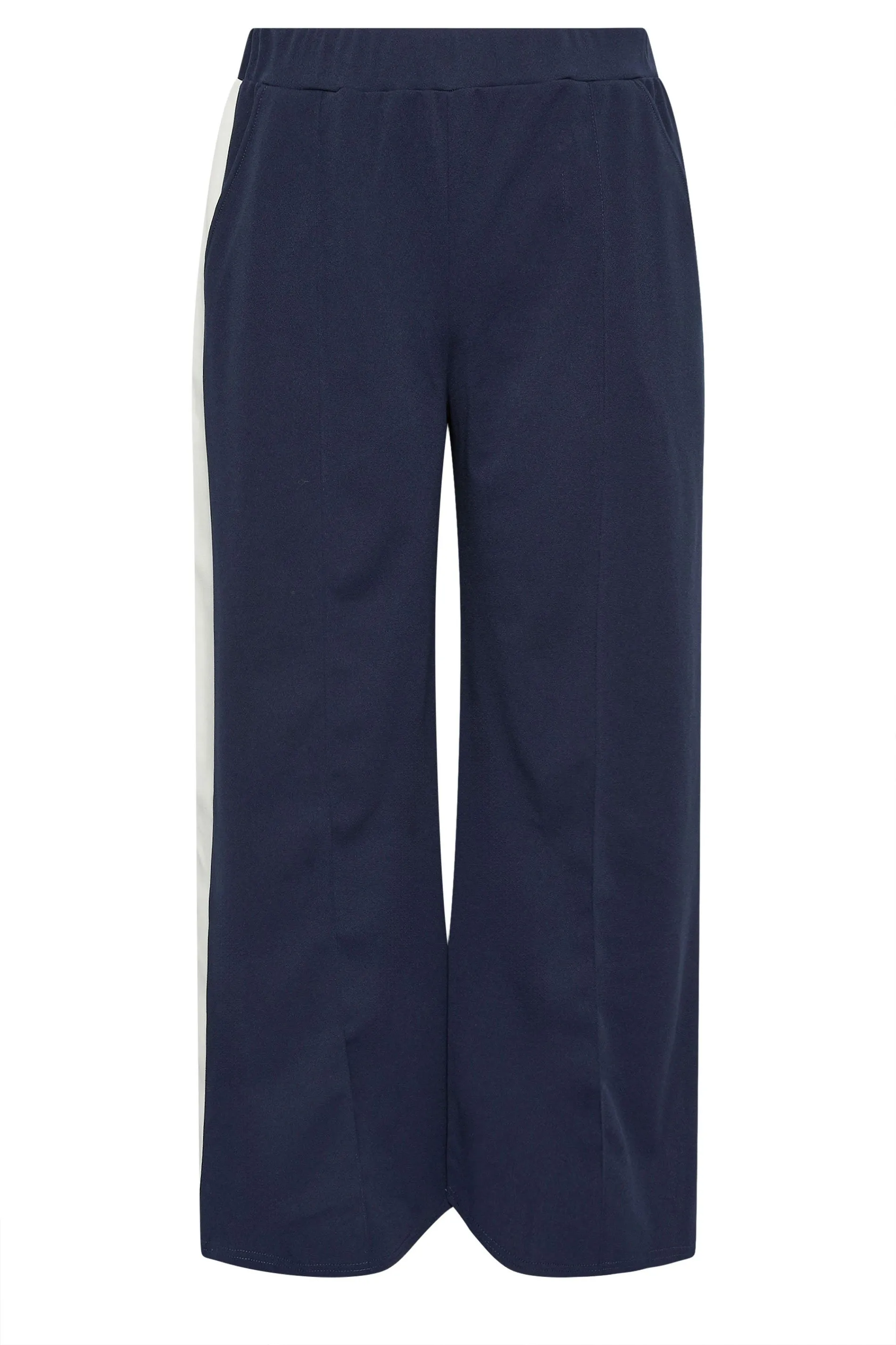 YOURS Curve Navy Blue & White Scuba Side Stripe Trousers