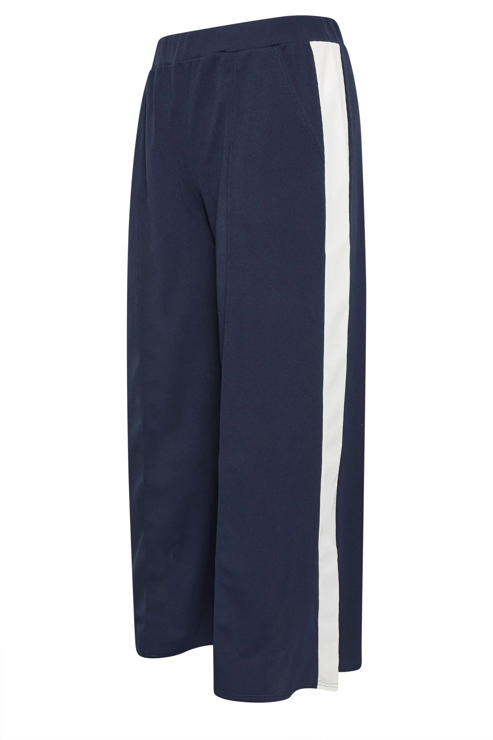 YOURS Curve Navy Blue & White Scuba Side Stripe Trousers