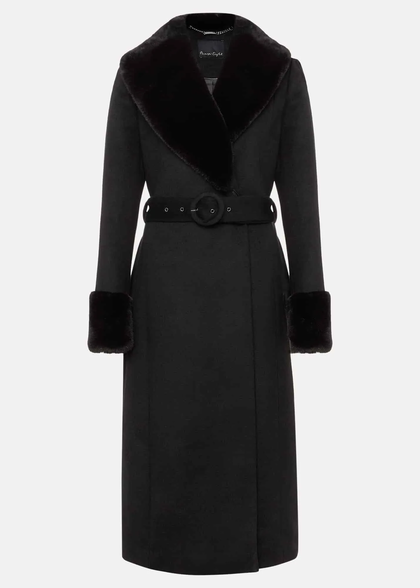 Zylah Faux Fur Collar Wool Long Coat